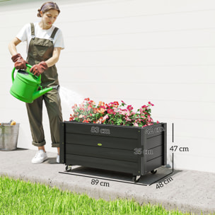Jardinière sur roulettes - jardinière rectangulaire - inserts d'irrigation, feutre de drainage inclus - bois de sapin noir