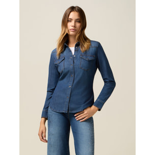 Oltre - Camisa de mezclilla elástica - Azul