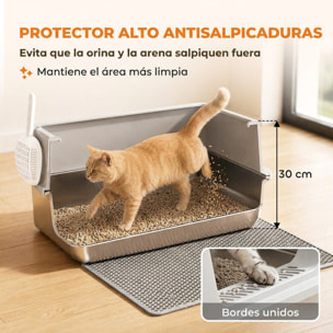 Arenero para Gatos de Acero Inoxidable XL, Caja de Arena para Gatos, Arenero con Borde Alto, Pala, Cepillo, Gancho, Fácil de Limpiar, Antifugas, Gris Claro