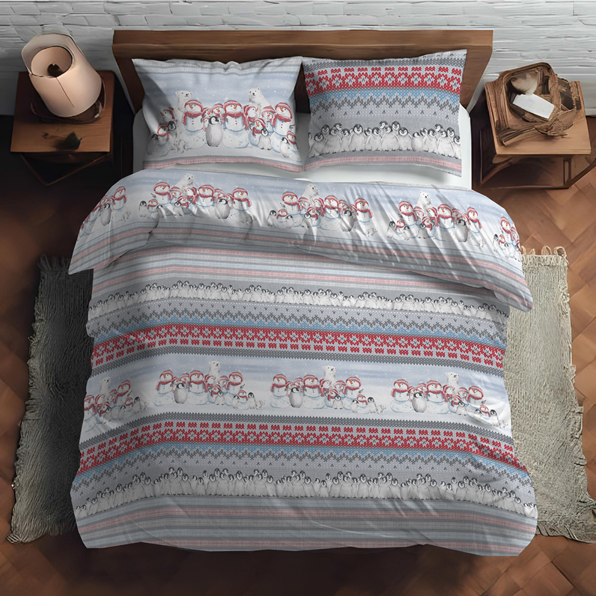 Parure copripiumino inverno polare rosso 100% cotone