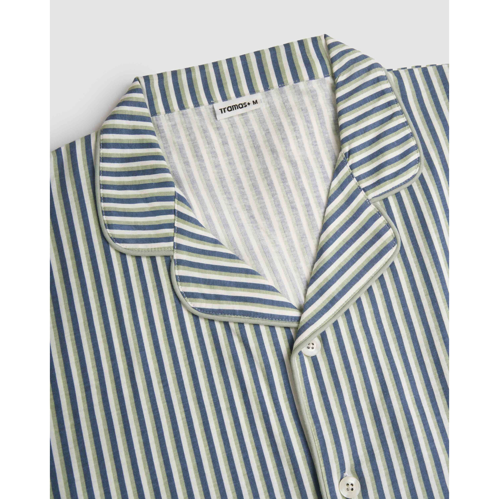 Pigiama lungo a camicia in cotone a righe mare verde blu