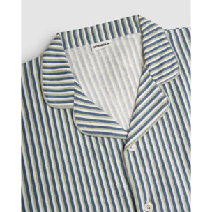 Pigiama lungo a camicia in cotone a righe mare verde blu