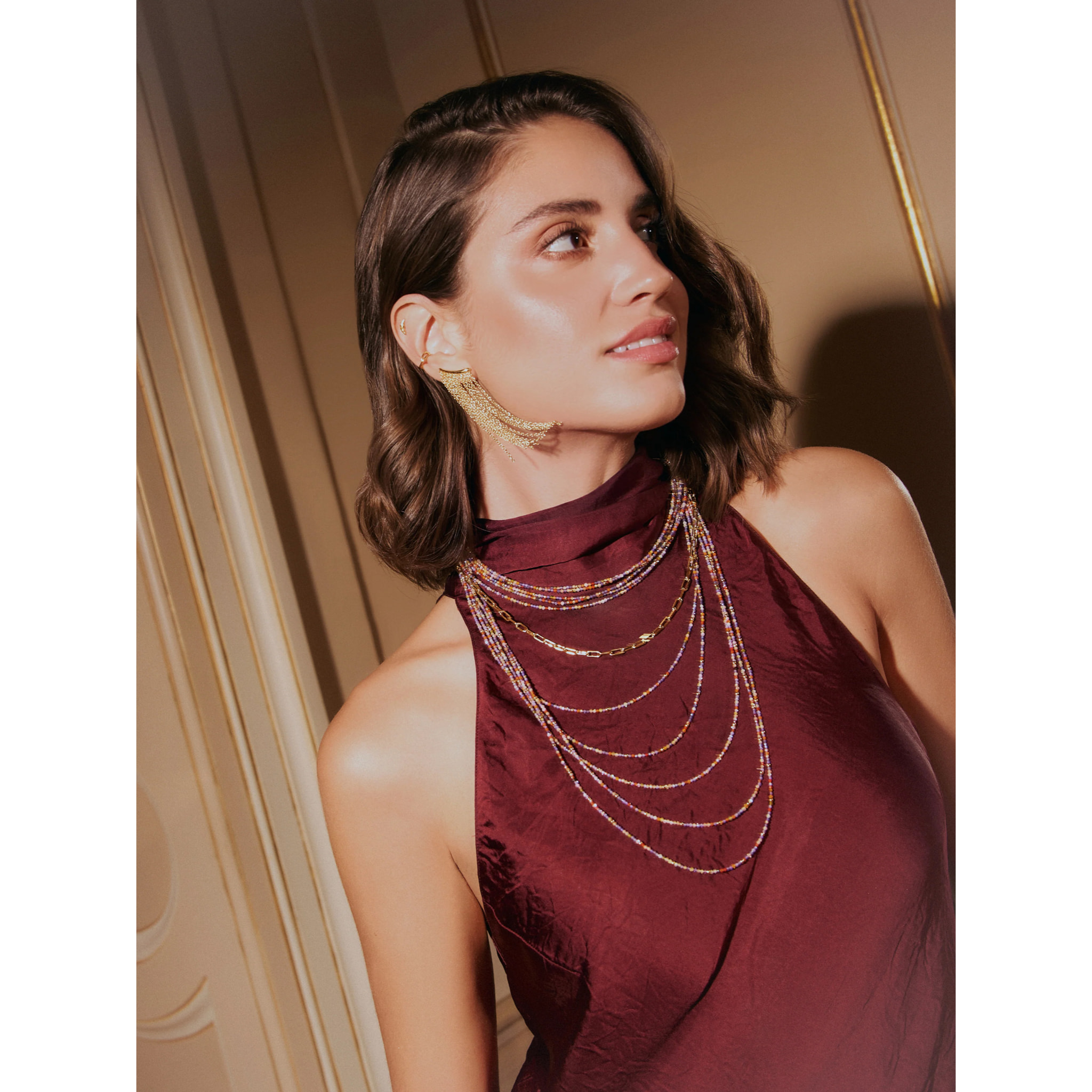 Collana Long Crystals Cleopatra Acciao Placcato Oro