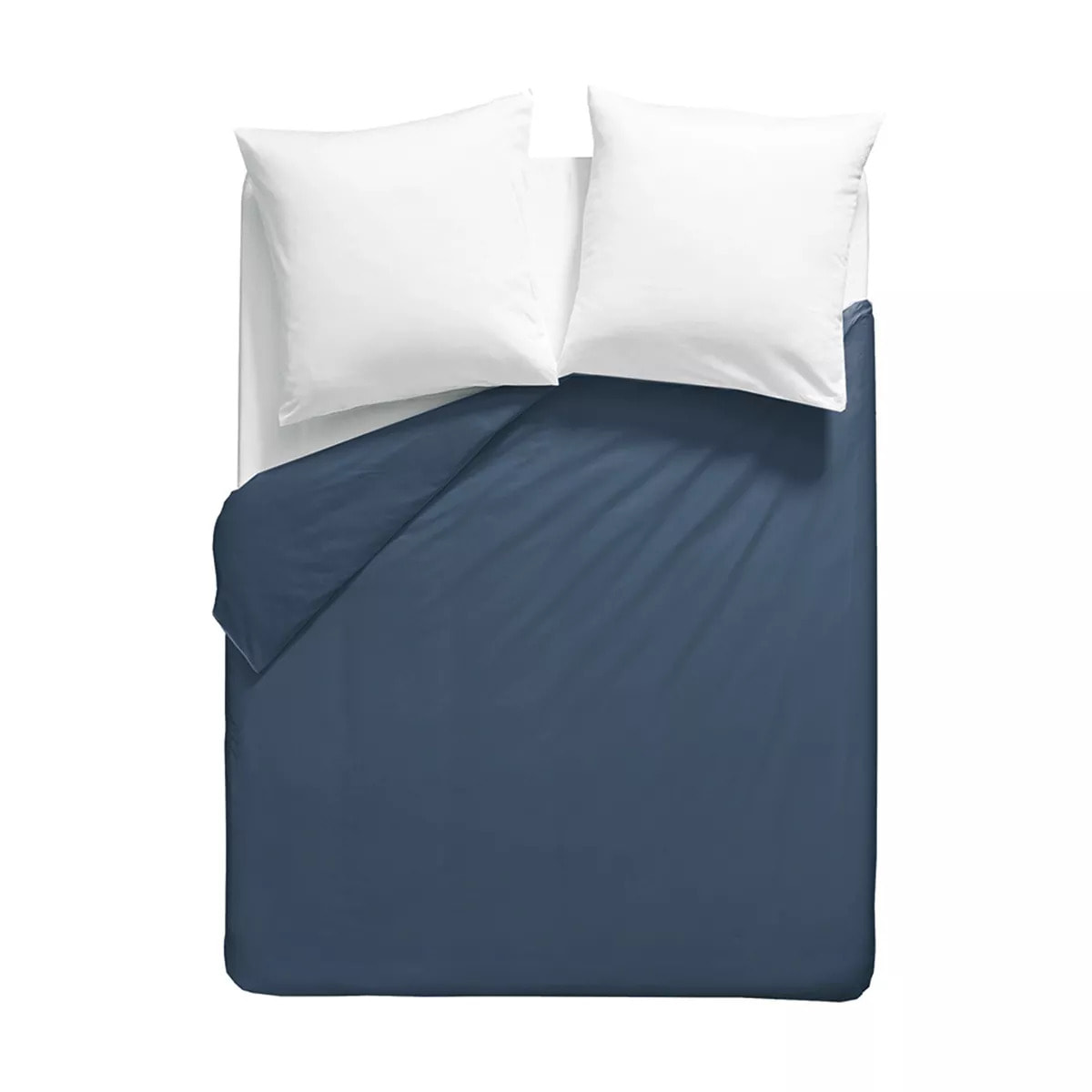 Housse de couette percale de coton uni bleu Giulia denim
