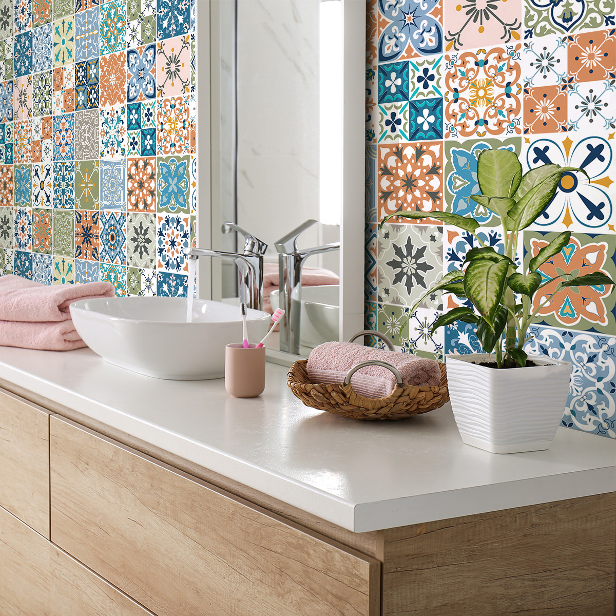 Stickers muraux - Sticker Mural Carrelage adhésif Cuisine Salle de Bain - 30 STICKERS CARRELAGES VIERA