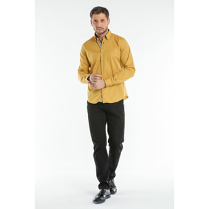 Camicia 1 Bottone Button Down Slim Uomo Popeline Stretch Unito Senape