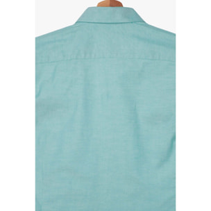 Camicia Uomo 1 Bottone Button Down Doppio Popeline Stretch Unito Verde Acqua