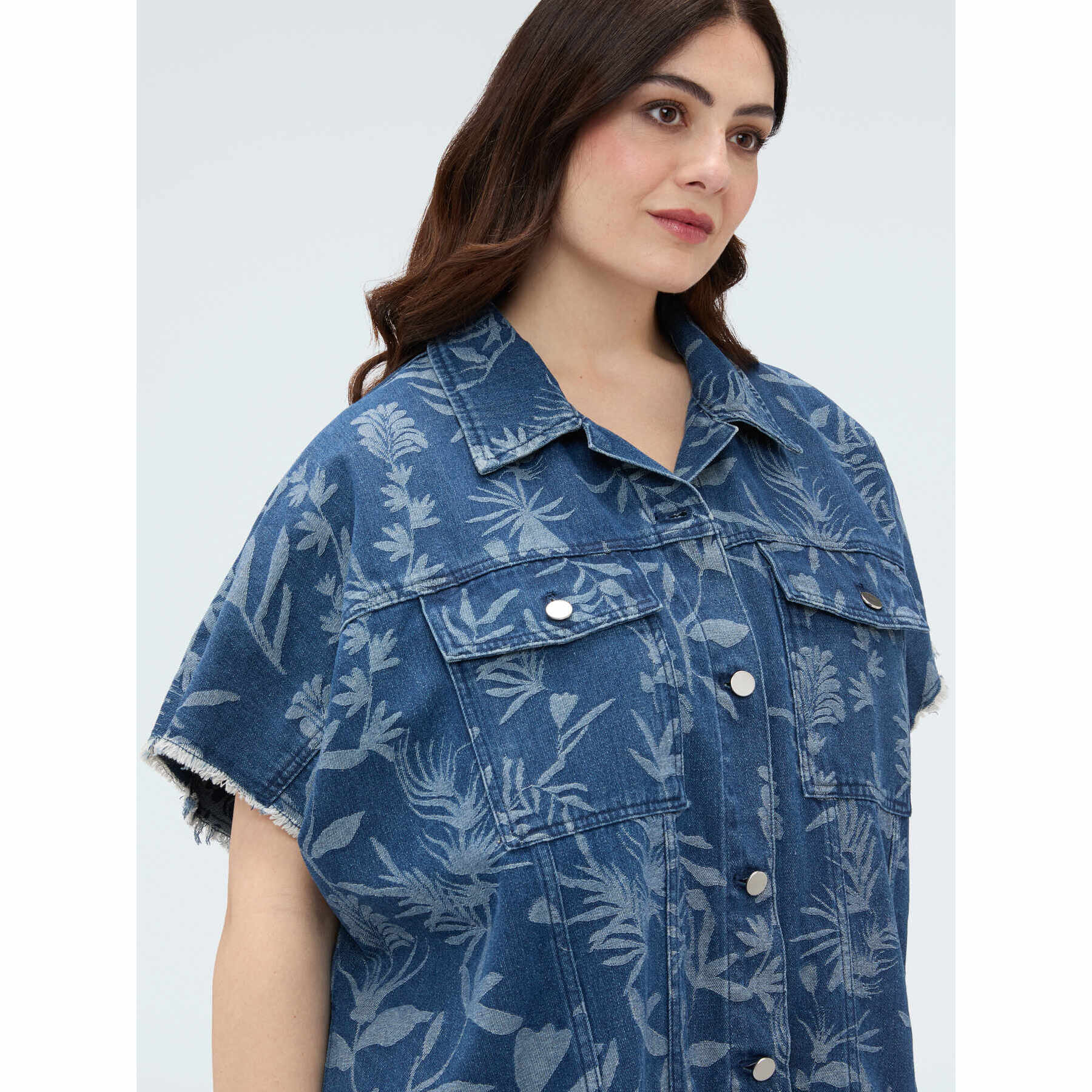 Fiorella Rubino - Camicia in denim con motivo jacquard foliage - Blu