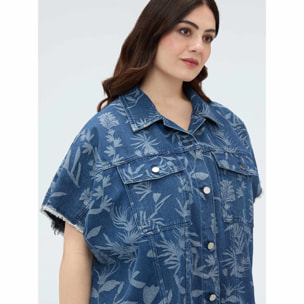 Fiorella Rubino - Camicia in denim con motivo jacquard foliage - Blu
