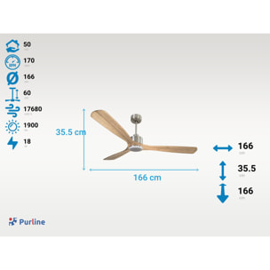 Ventilateur de plafond Réversible  Thermostat Dimmable Wifi Moteur à courant continu Toits en pente Télécommande Lumière à trois tons Hypersilence Mémoire