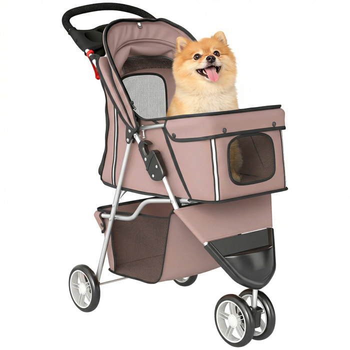 Carrito para Perros Plegable, Cochecito para Perros Pequeños con Cesta de Almacenaje, Ventanas de Malla, Portavasos y Ruedas, Carga 10 kg, 77x44x102 cm, Café