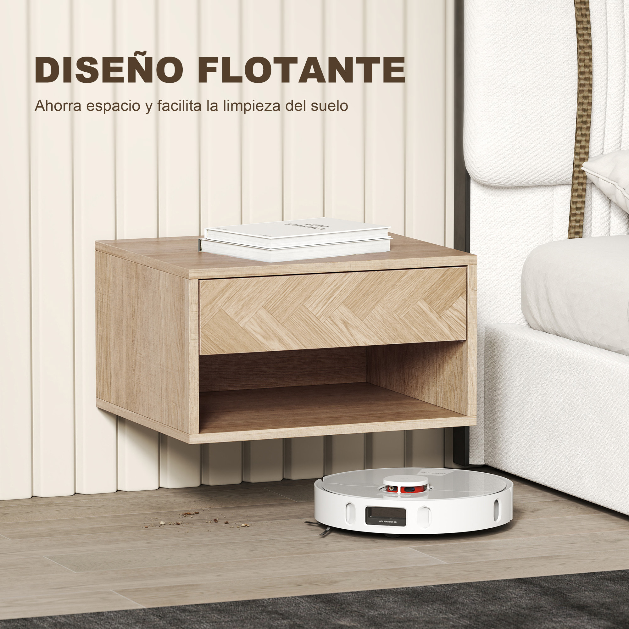 Juego de 2 Mesitas de Noche Flotantes Mesillas de Noche Mesas de Noche con Cajón y Compartimento para Dormitorio Salón 37x32x21 cm Natural