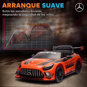 Coche Eléctrico para Niños, Mercedes-AMG GT3 Evo, Coche de Batería 12V, con Mando a Distancia 2,4 G, Motor Doble, Ruedas Auxiliares, Asa de Arrastre, Música Inalámbrica, Faros, Naranja