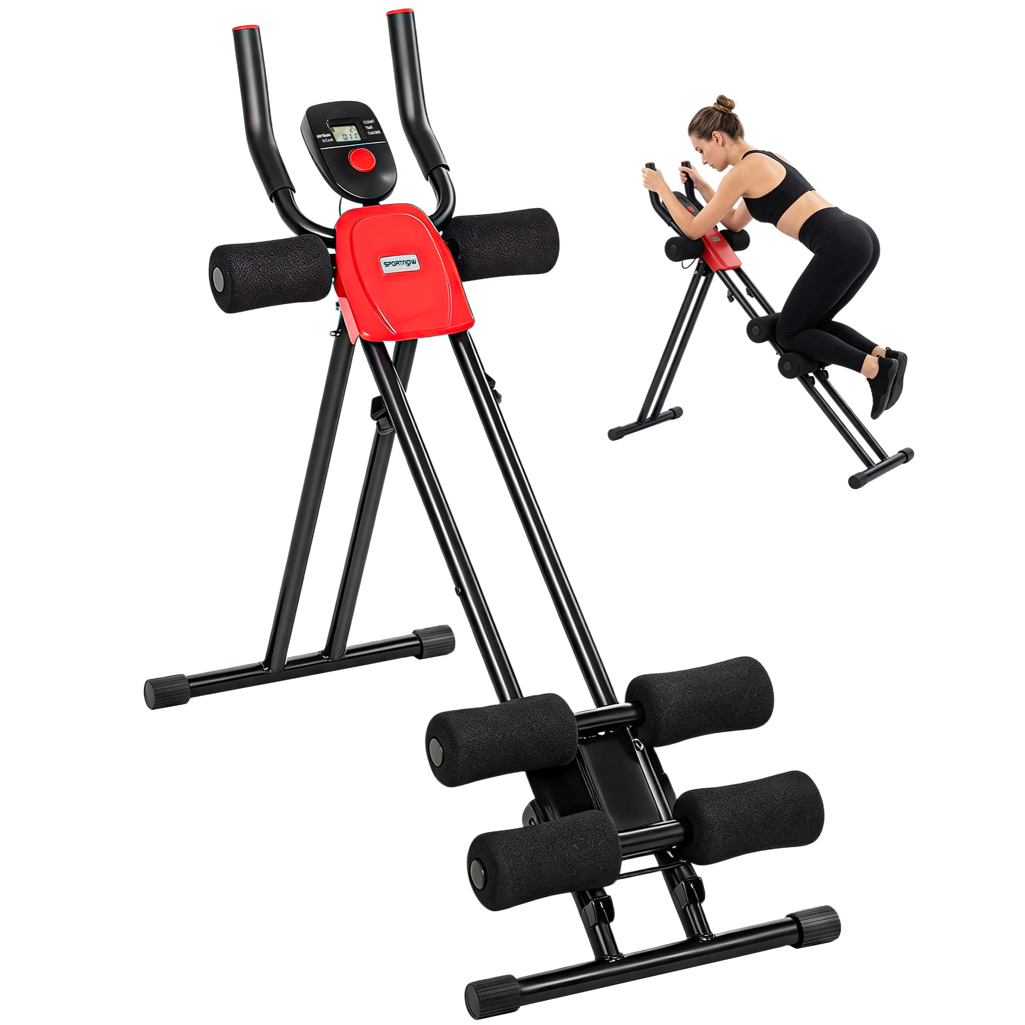 SPORTNOW Máquina Abdominales Plegable con Monitor LCD, Entrenador de Abdominales para Casa, Aparato de Entrenamiento Muscular Multifuncional, Carga 120 kg, para Entrenamiento de Cuerpo Completo