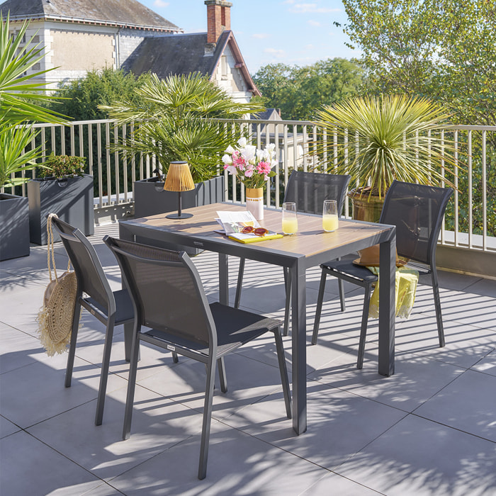 Table de jardin "Évasion" effet bois honey & graphite 4 places lates en aluminium