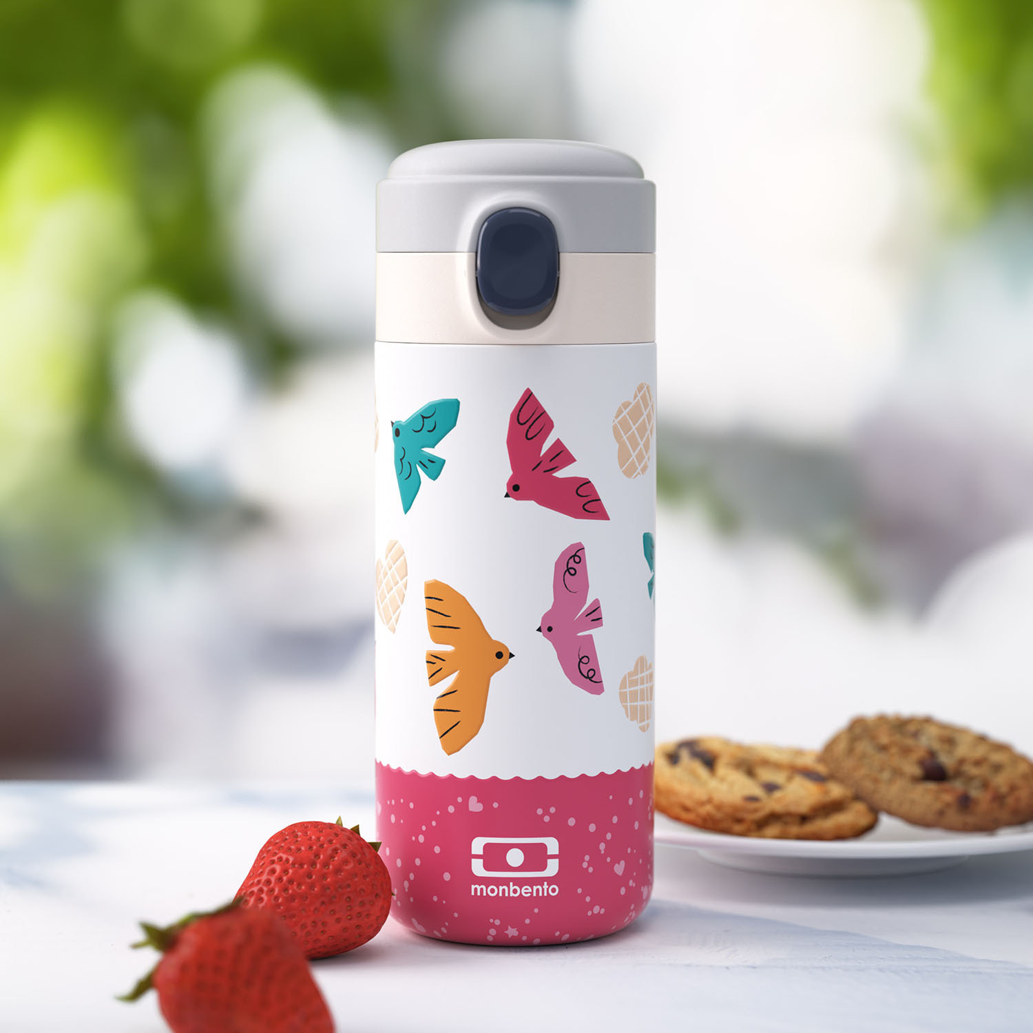 Gourde isotherme à bec verseur Pop 360ml Rose Birds