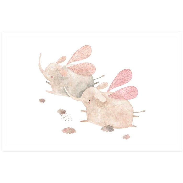 Affiche enfant elephants libellule  Affiche seule