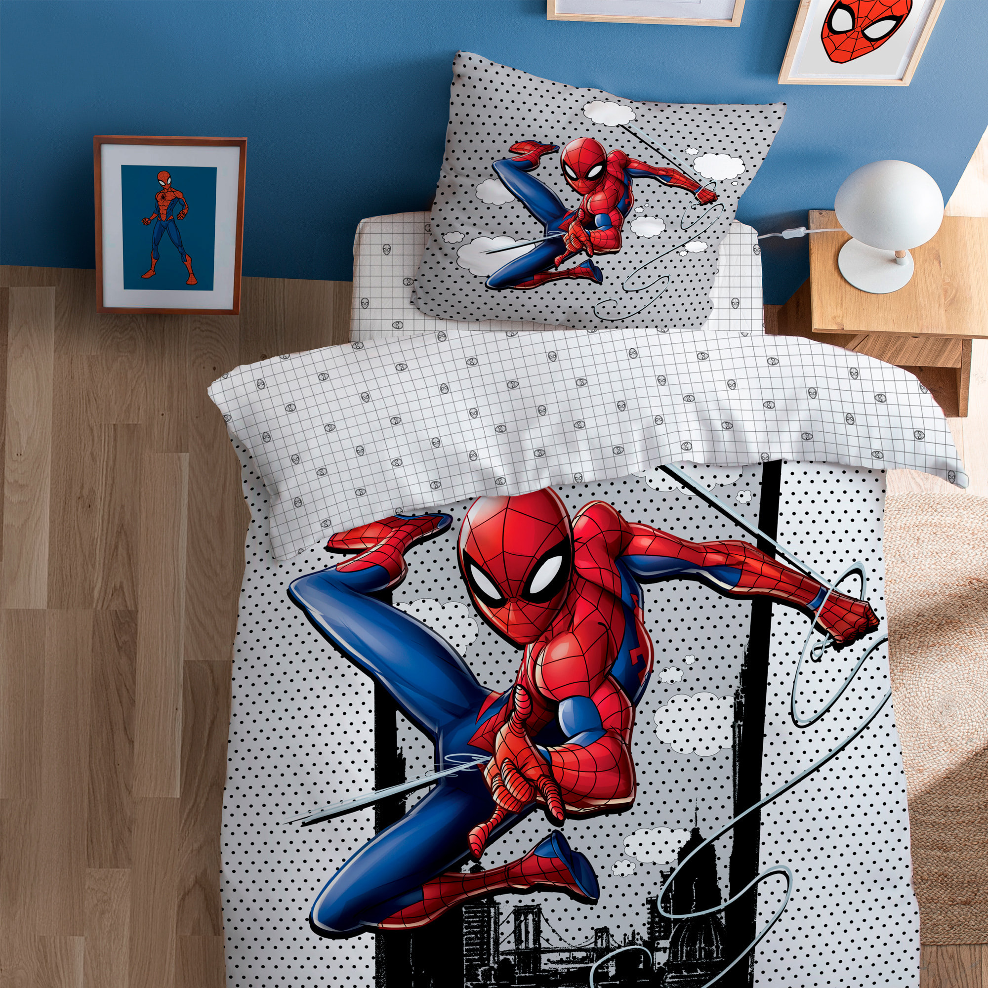 Parure de lit imprimée + drap housse 100% coton, SPIDERMAN HERO