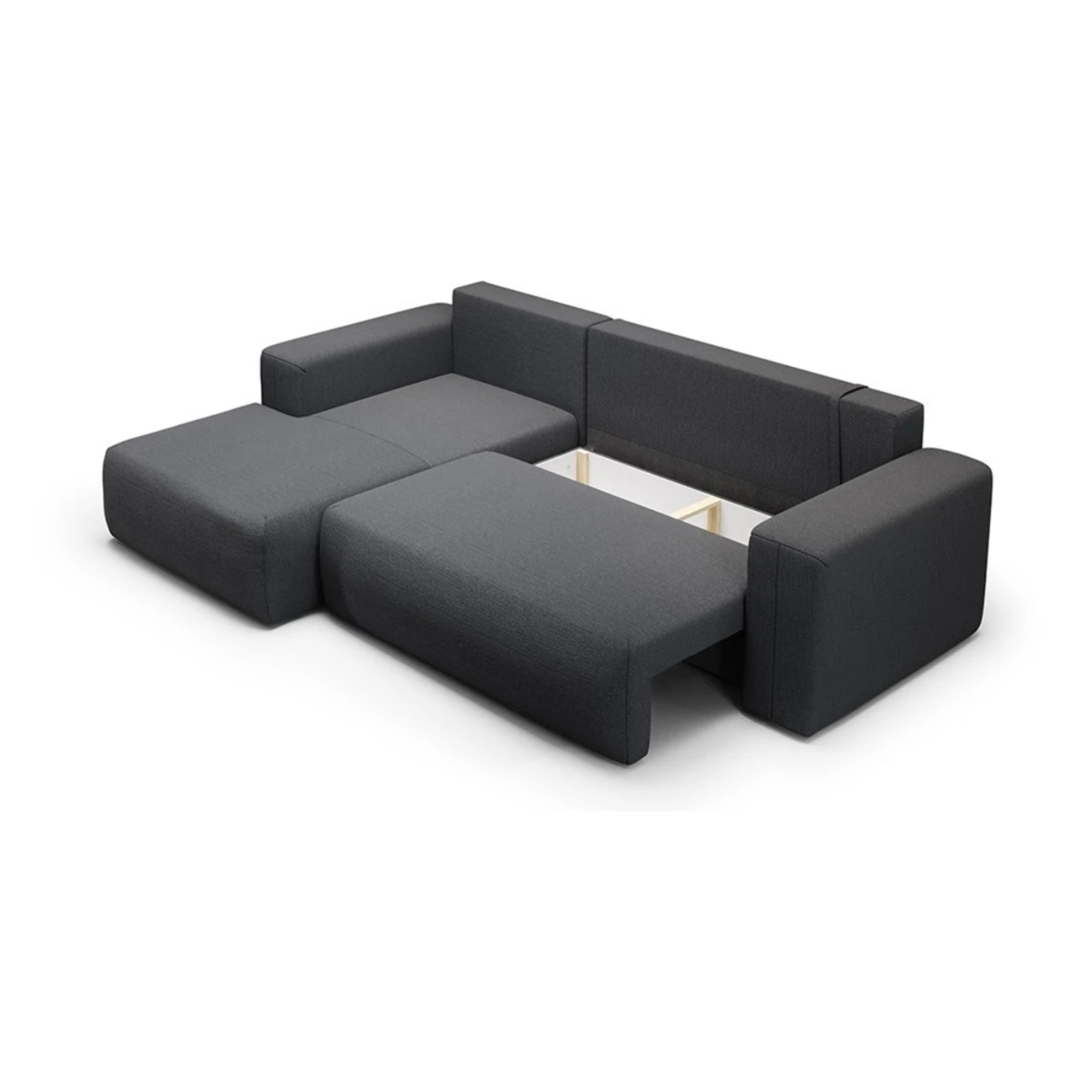 NALA - Canapé d'angle gauche convertible 4 places en tissu gris foncé