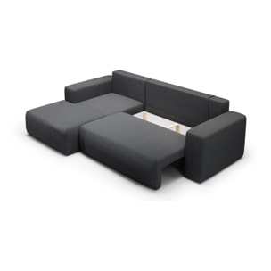 NALA - Canapé d'angle gauche convertible 4 places en tissu gris foncé