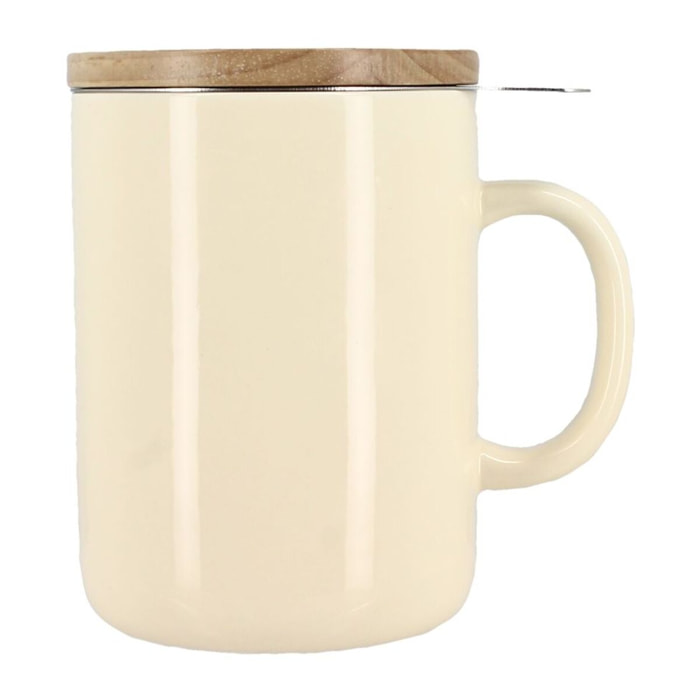 Tisanière en grès crème avec couvercle en bois 350ml ANNA