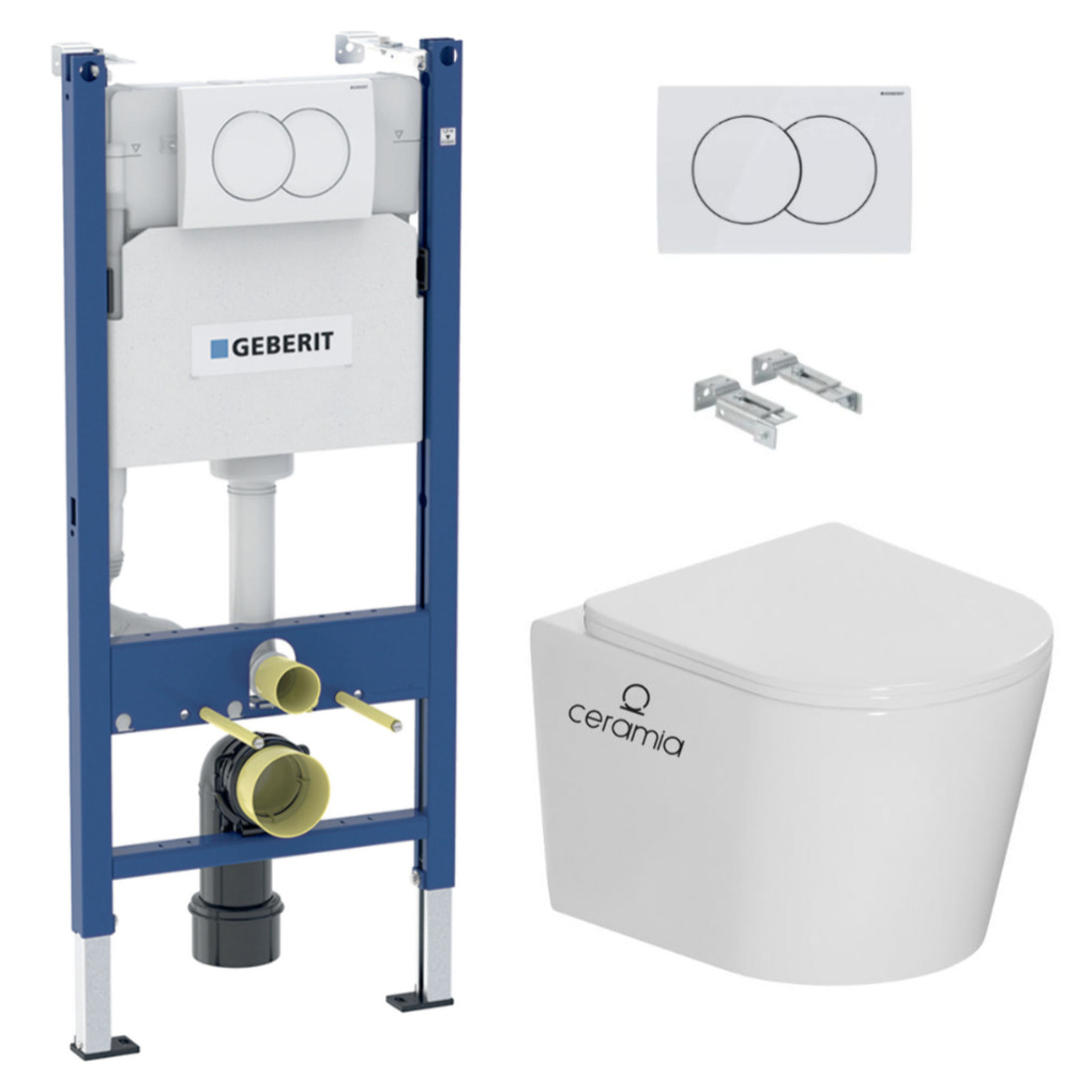 Pack WC bâti-support Duofix 112cm + WC suspendu Ceramia Tornado Rimless + abattant SoftClose + plaque blanche (CETORGEB3)