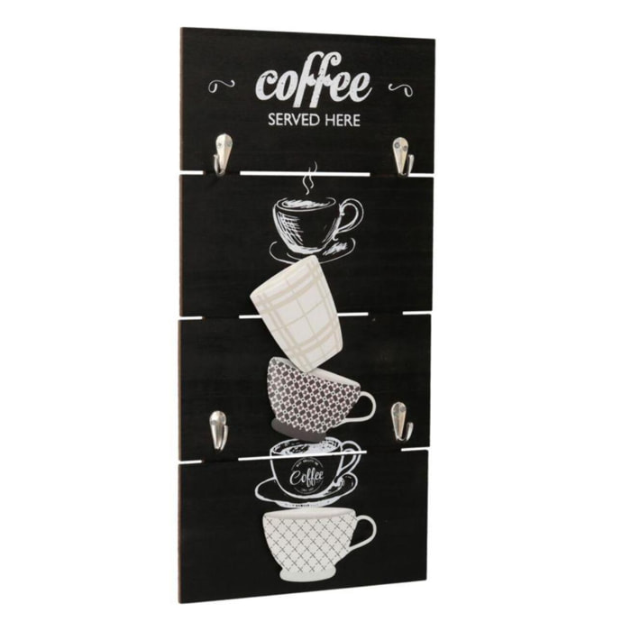 Portachiavi in legno nero coffee rettangolare 4 posti cm22x44,5x1