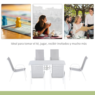 Conjunto de Mesa y Sillas Jardín de 7 Piezas, Muebles de Jardín Exterior con Mesa y 6 Sillas para Terraza con Orificio para Sombrilla y Encimera de Cristal, para Terraza Patio, Gris