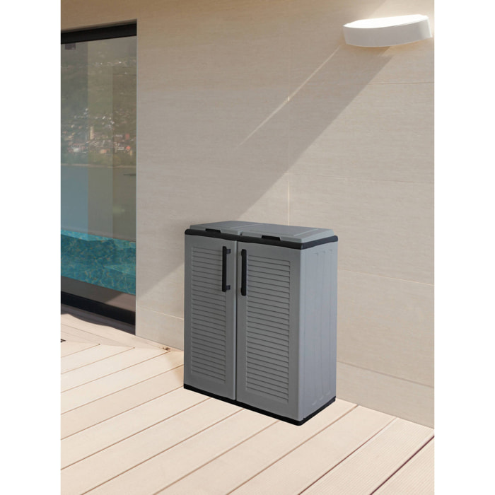 Pattumiera Alfred, Cestino portarifiuti, Bidone per raccolta differenziata 2 ante, 100% Made in Italy, 68x37h84 cm, Grigio e Nero, Finitura righe