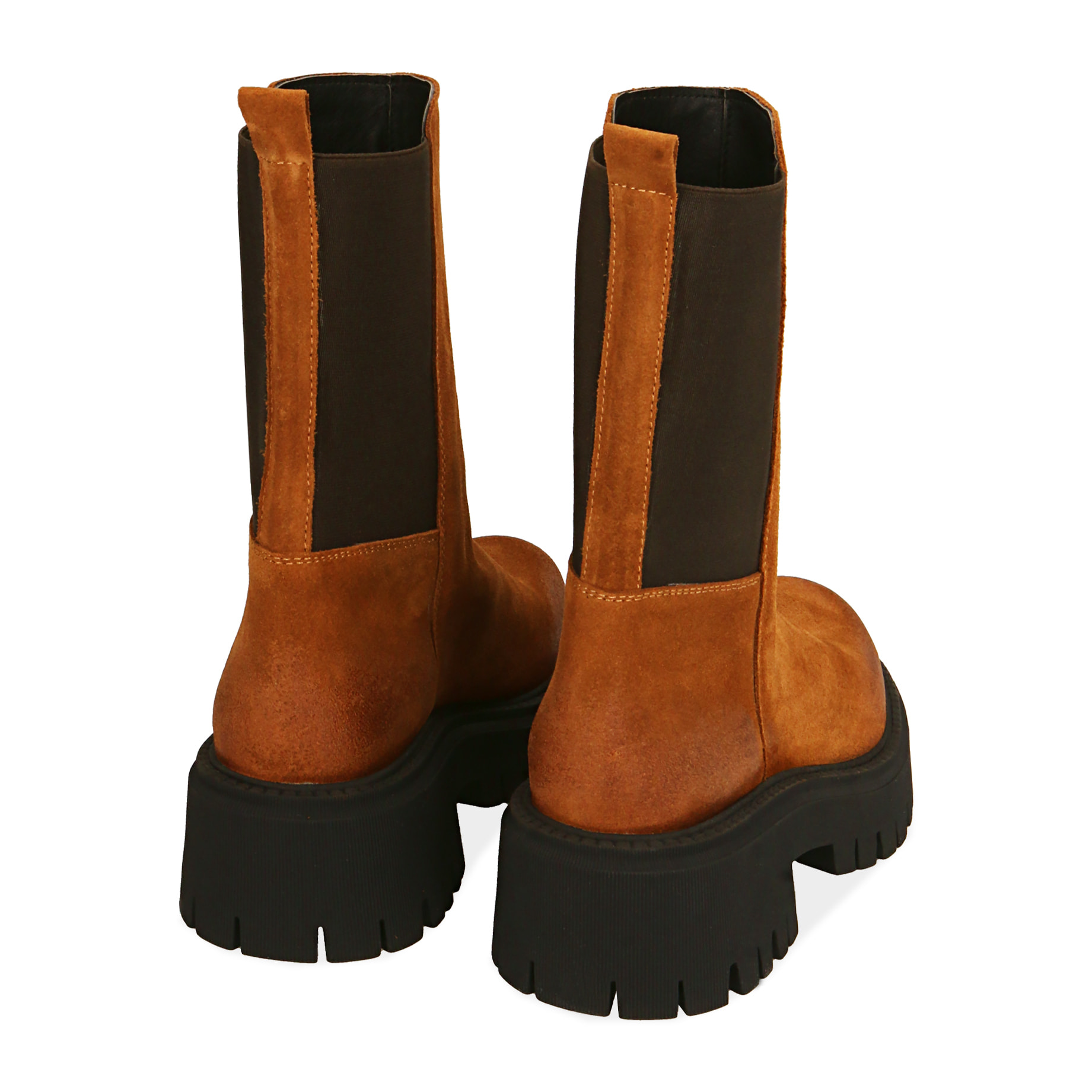 Ankle boots cognac in camoscio, tacco 5,5 cm