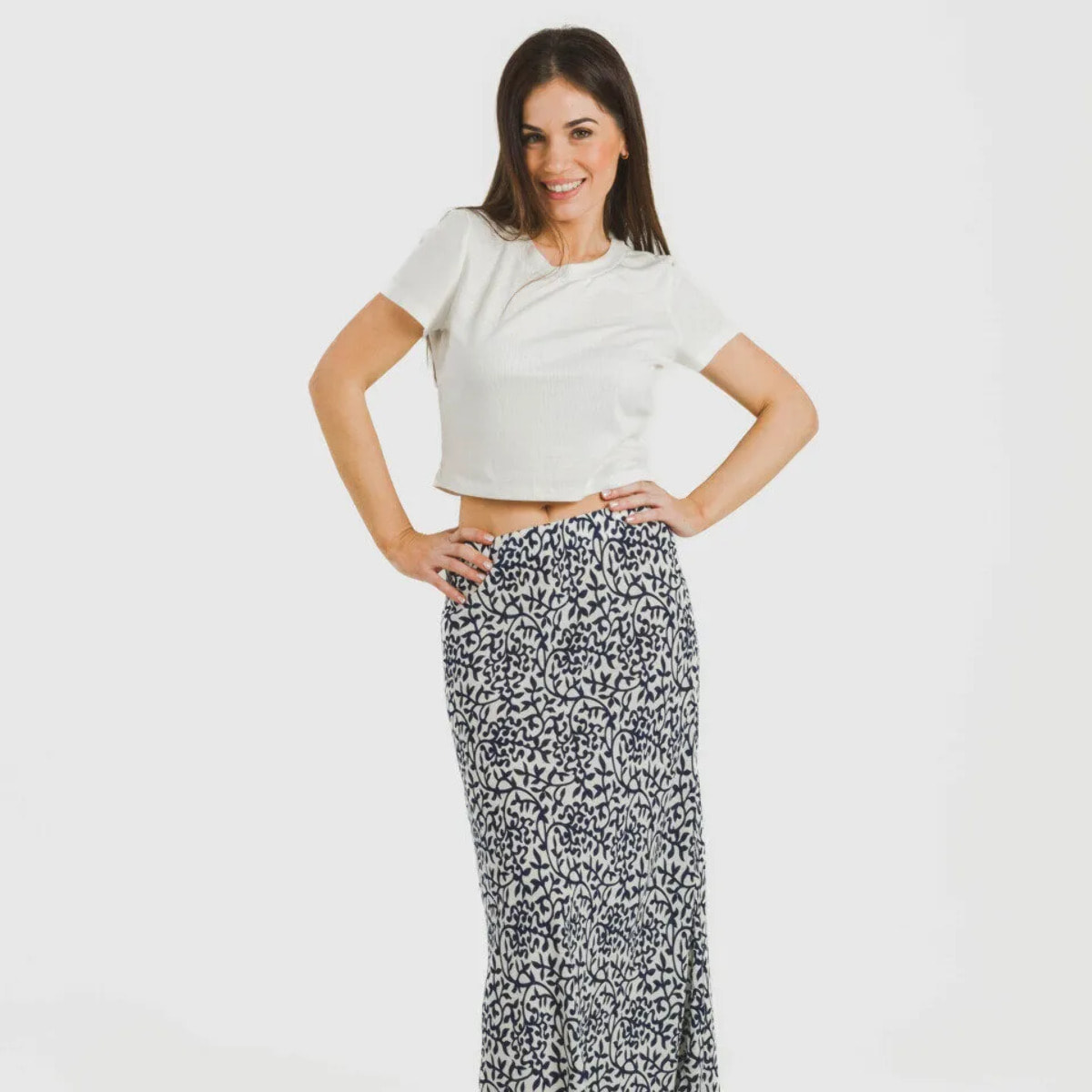 Falda midi viscosa bambula Aladero Azul