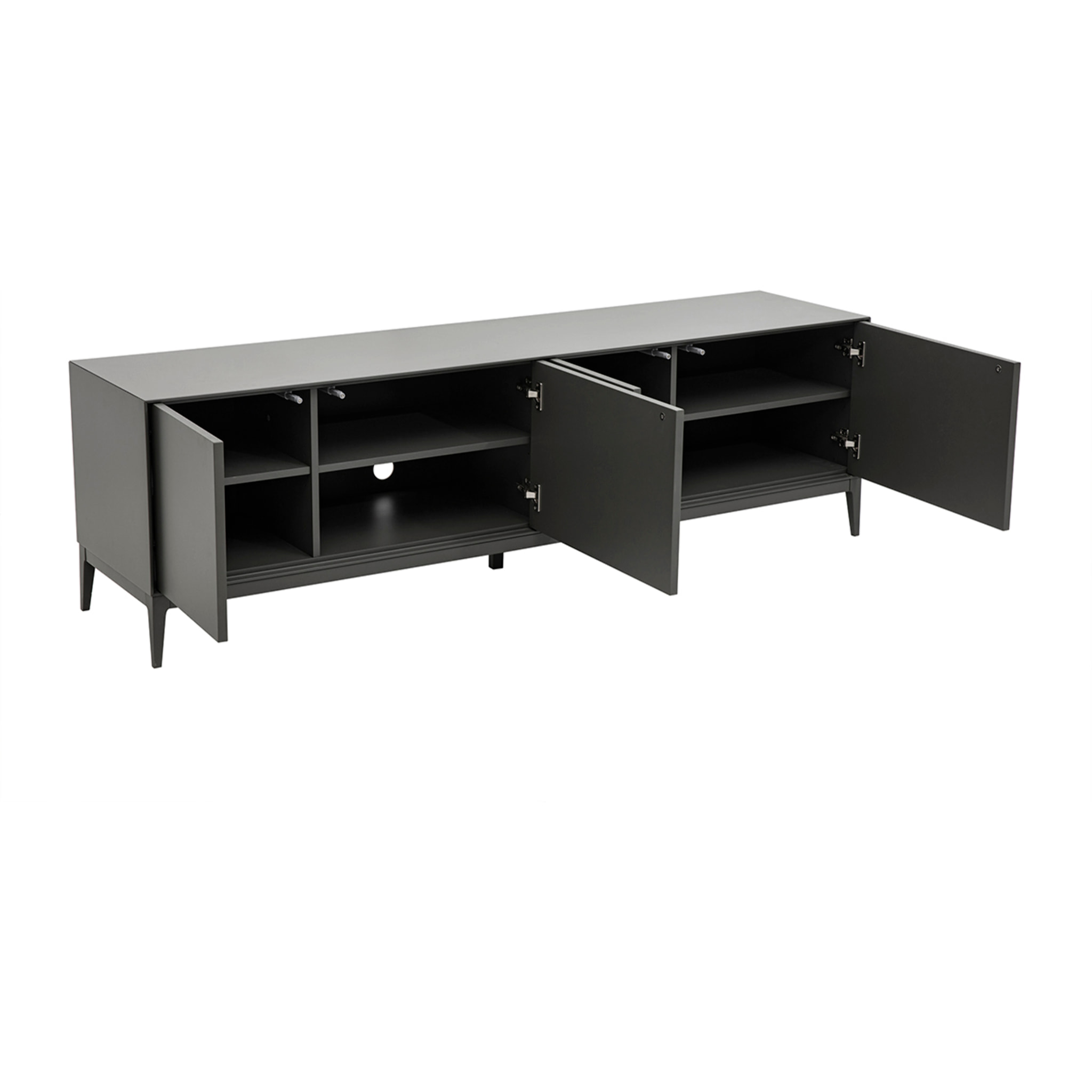 Meuble TV design gris laqué brillant avec rangements L180 cm GRAY