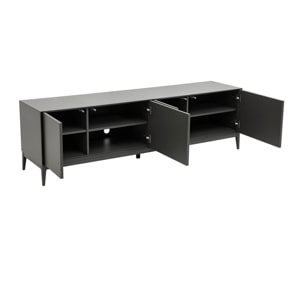 Meuble TV design gris laqué brillant avec rangements L180 cm GRAY