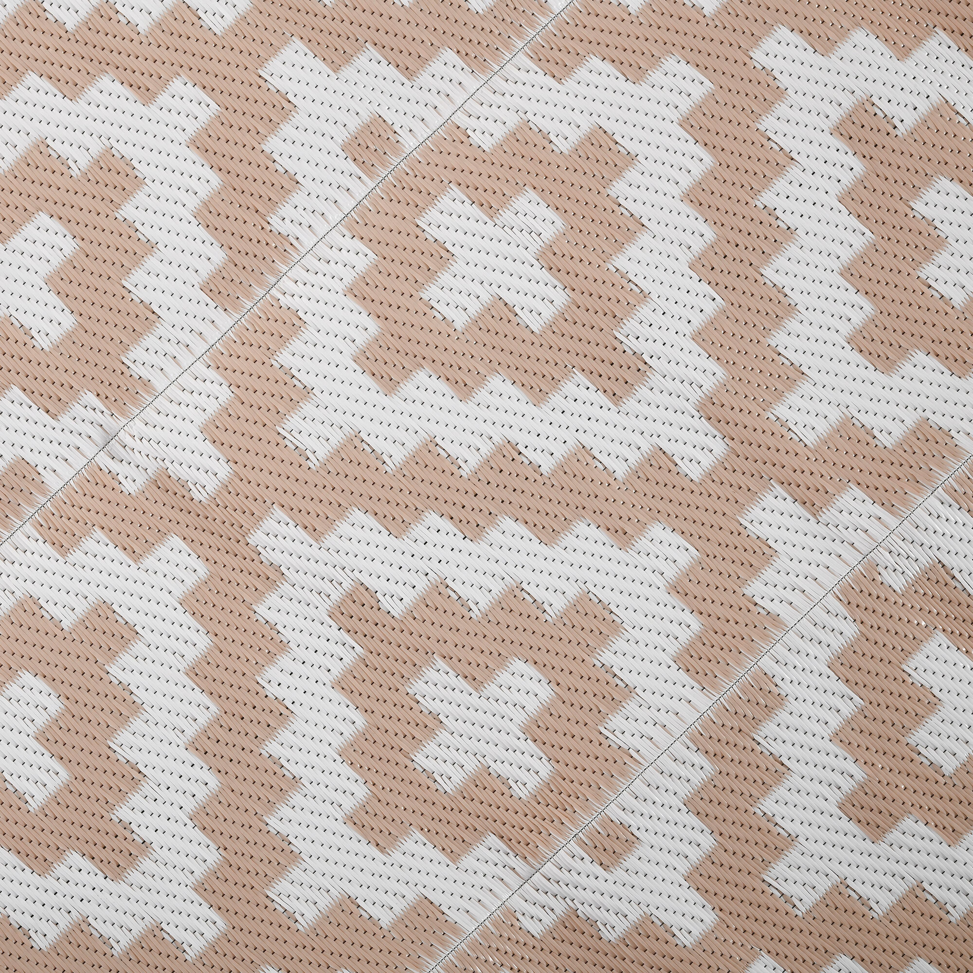 Alfombra de Exterior 182x274 cm Alfombra Reversible con Patrón Geométrico de Rombos Impermeable para Terraza Balcón Patio Camping Playa Blanco y Café
