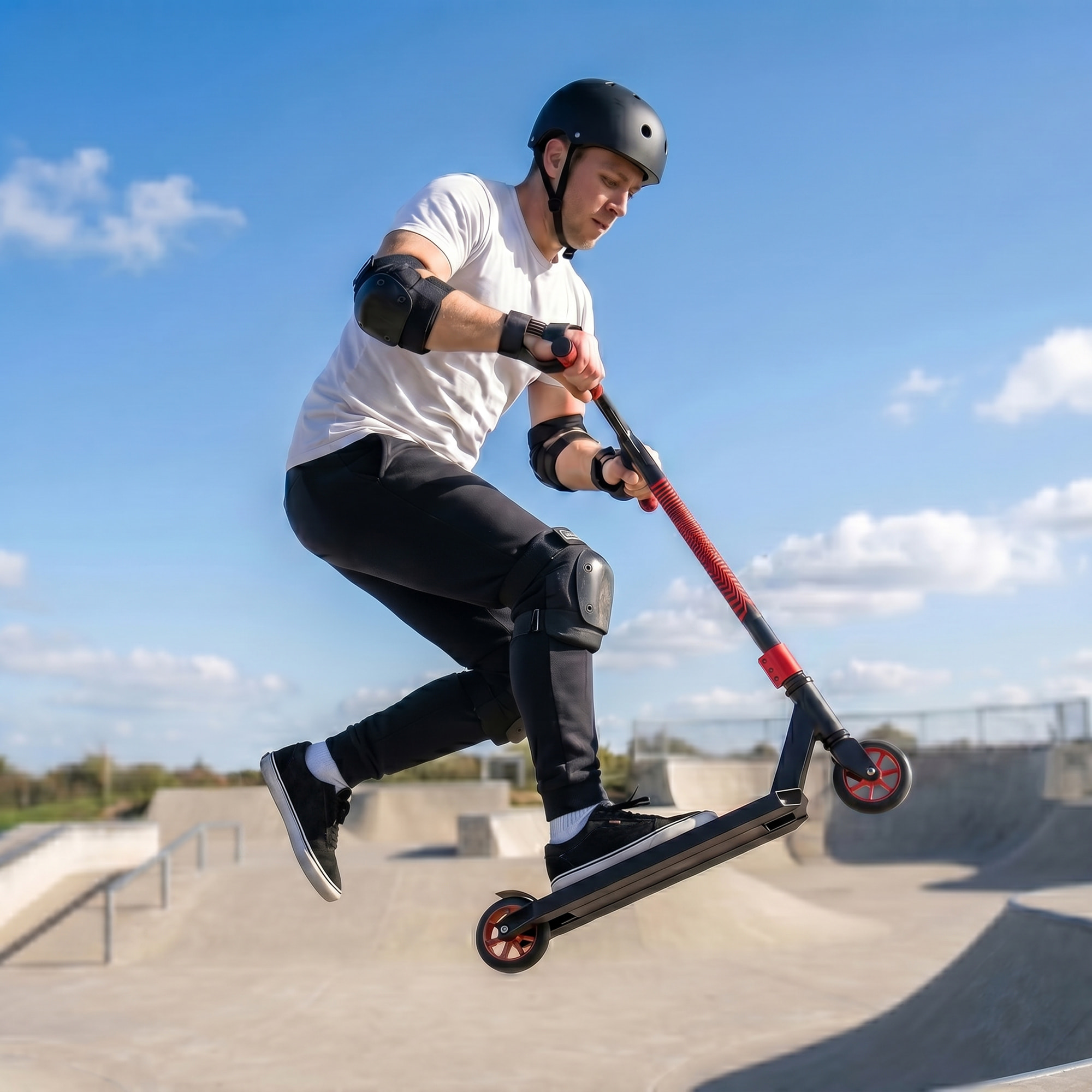 Scooter Acrobático, Scooter Freestyle con Manillar 360°, Rodamientos ABEC-9, Ruedas de PU de 120 mm, Marco de Aluminio Acero, Antideslizante, para Adolescentes, Adultos para Skatepark, Rojo