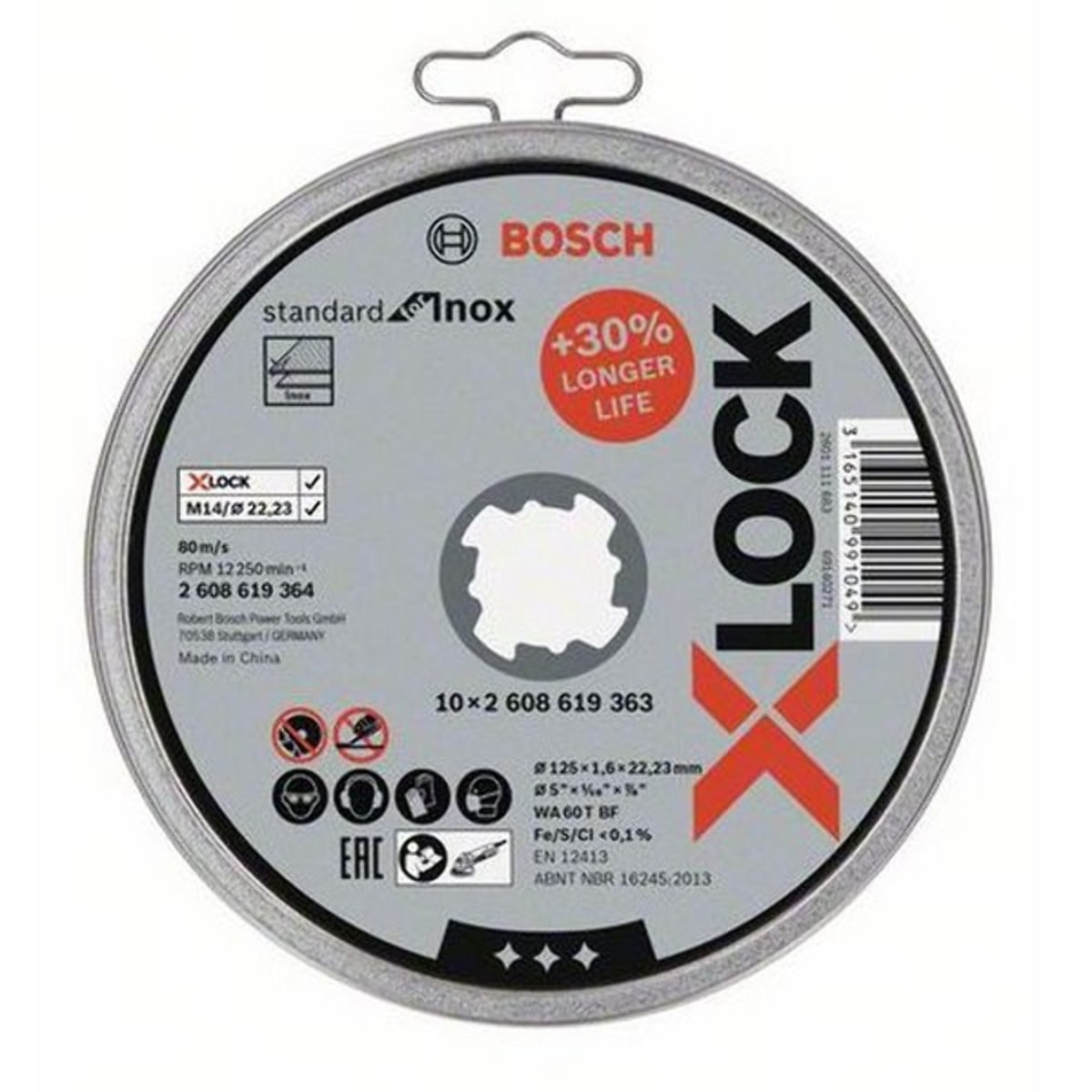 Disques à tronçonner X-Lock Métal/inox Ø125x1.6 BOSCH - 10 pièces- 2608619364