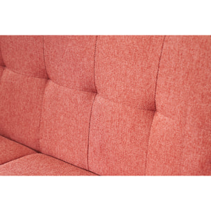 Canapé scandinave 2 places en tissu effet velours texturé terracotta et bois clair MOON