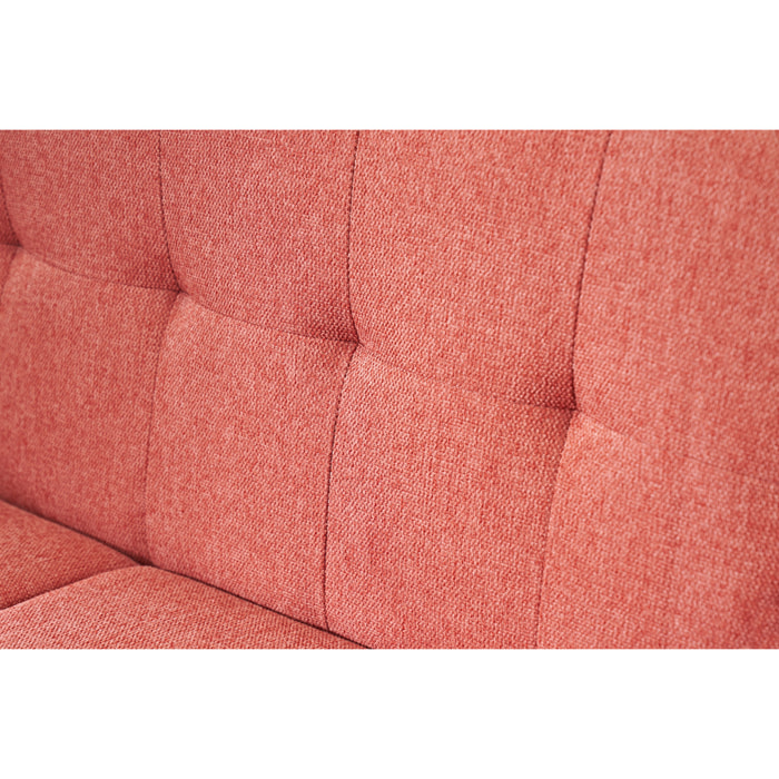 Canapé scandinave 2 places en tissu effet velours texturé terracotta et bois clair MOON