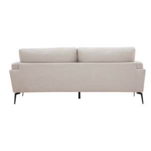 Canapé design 3 places en tissu effet velours texturé beige et métal noir MOSCO