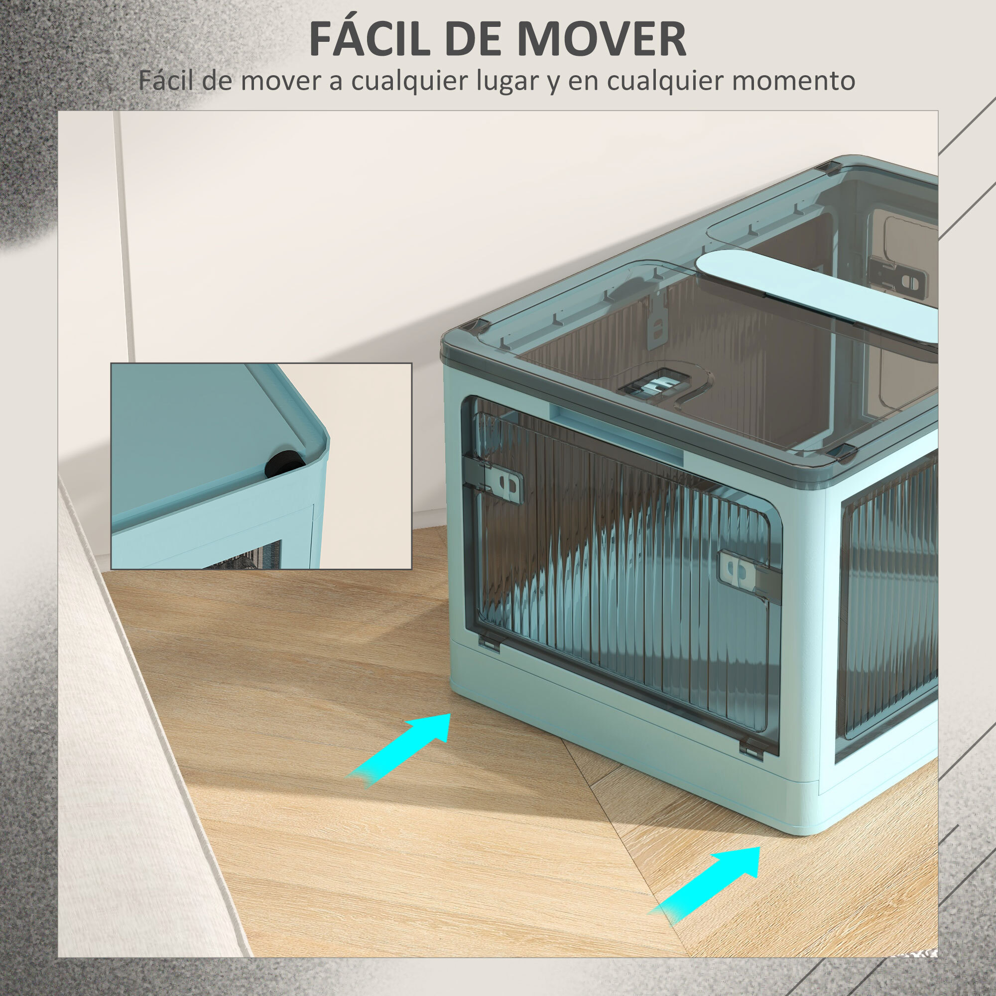 Caja de Almacenamiento Apilable con Tapa 69L Caja Organizadora Plegable con Ruedas Contenedor de Plástico con Acceso a 5 Lados 60x42x34 cm