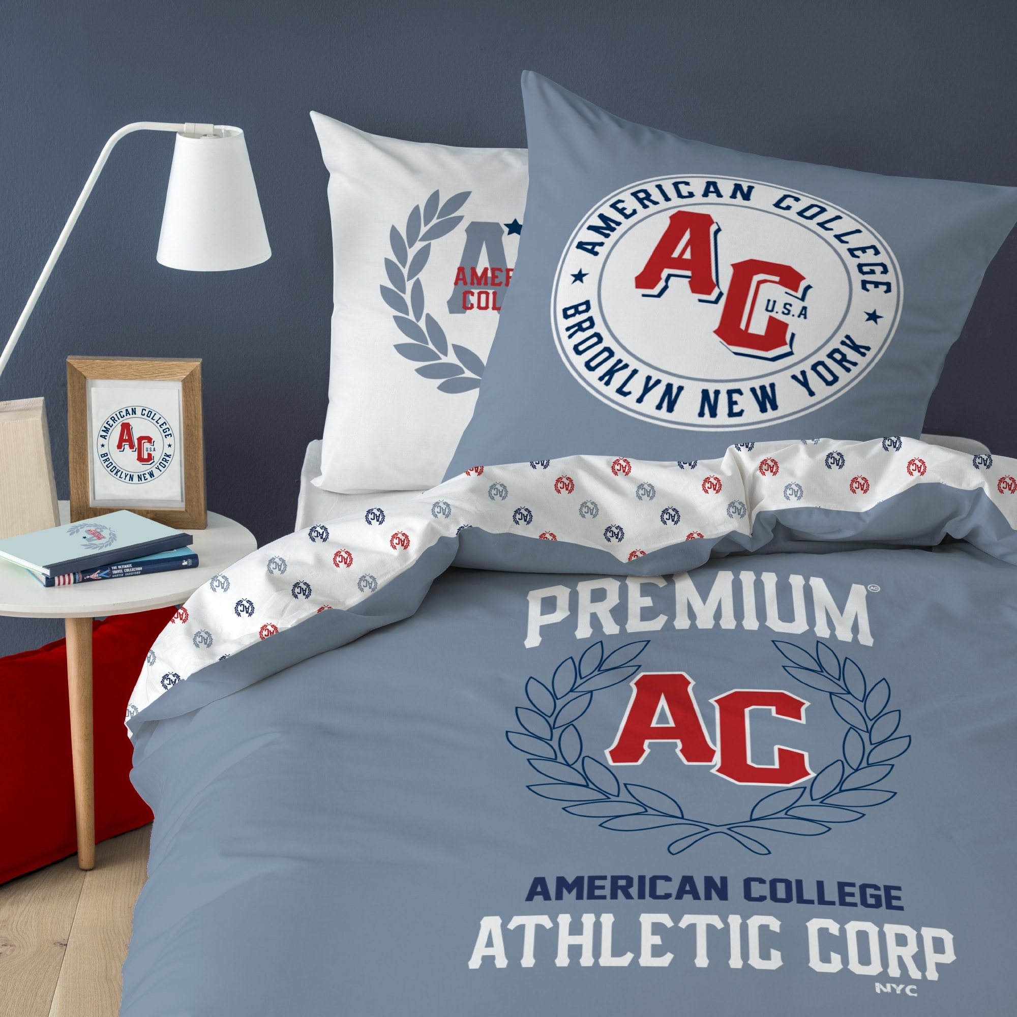 Parure de lit imprimée 100% coton, AMERICAN COLLEGE ATHLETIC