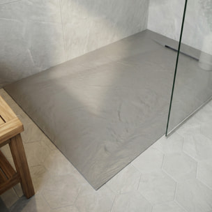 Receveur de douche antidérapant et ultra résistant en résine composite effet pierre 140x90 cm – Gris clair (CERAPX14090LG)