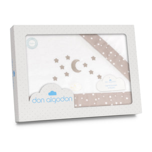 Triptico Cuna Franela D. Algodon Luna Estrella Bco/Beig