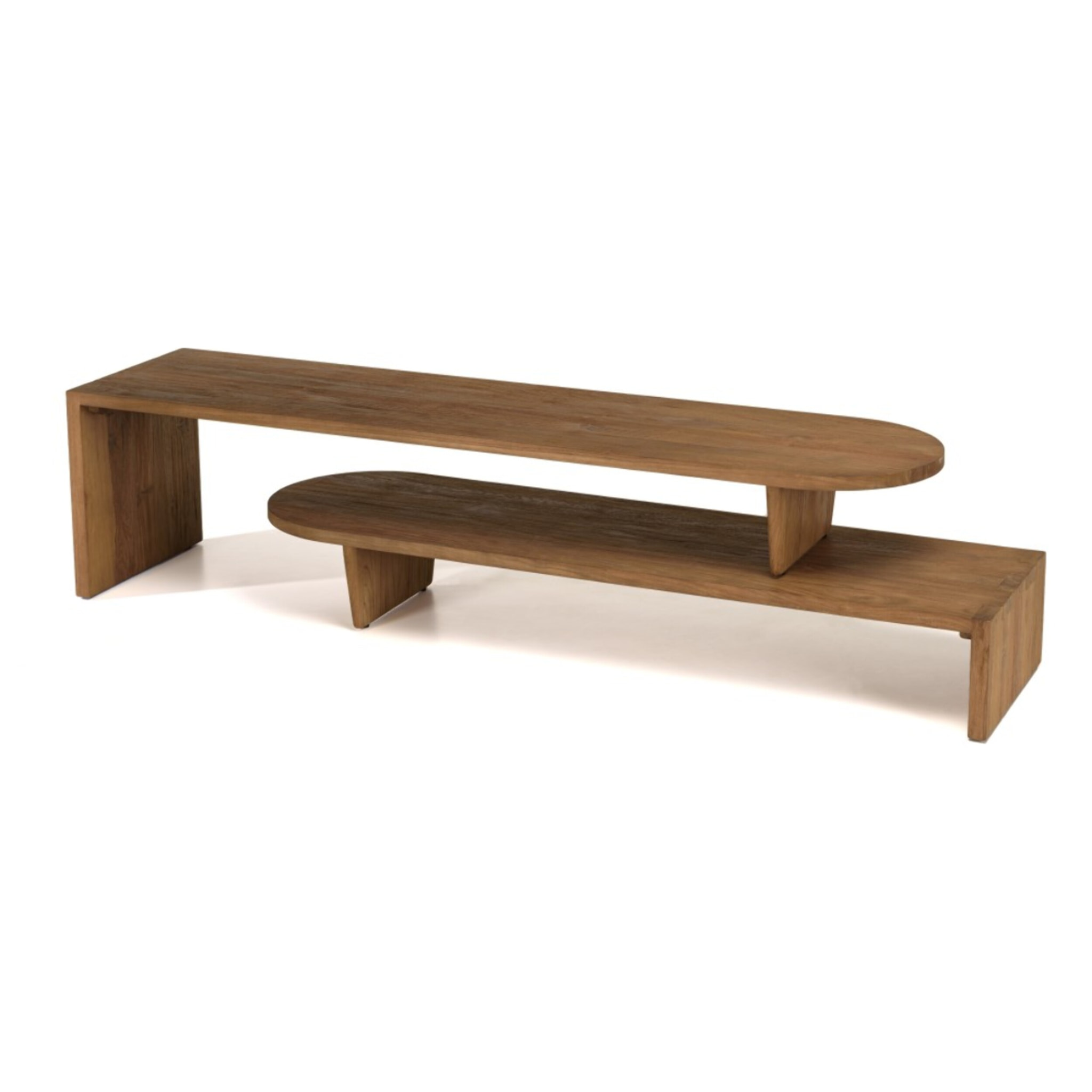 SIXTINE - Meuble TV modulable 160x40cm en bois de teck recyclé naturel
