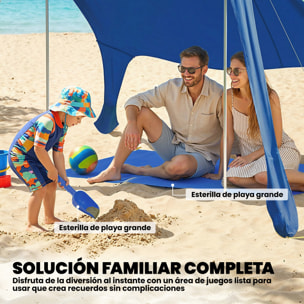 Carpa Playa Plegable 208x200 cm, Toldo Playa Portátil para 2-4 Personas con Esterilla, UPF50+, Postes de Aluminio, Pala, Estacas y Bolsa de Transporte Impermeable, para Camping, Pesca, Azul