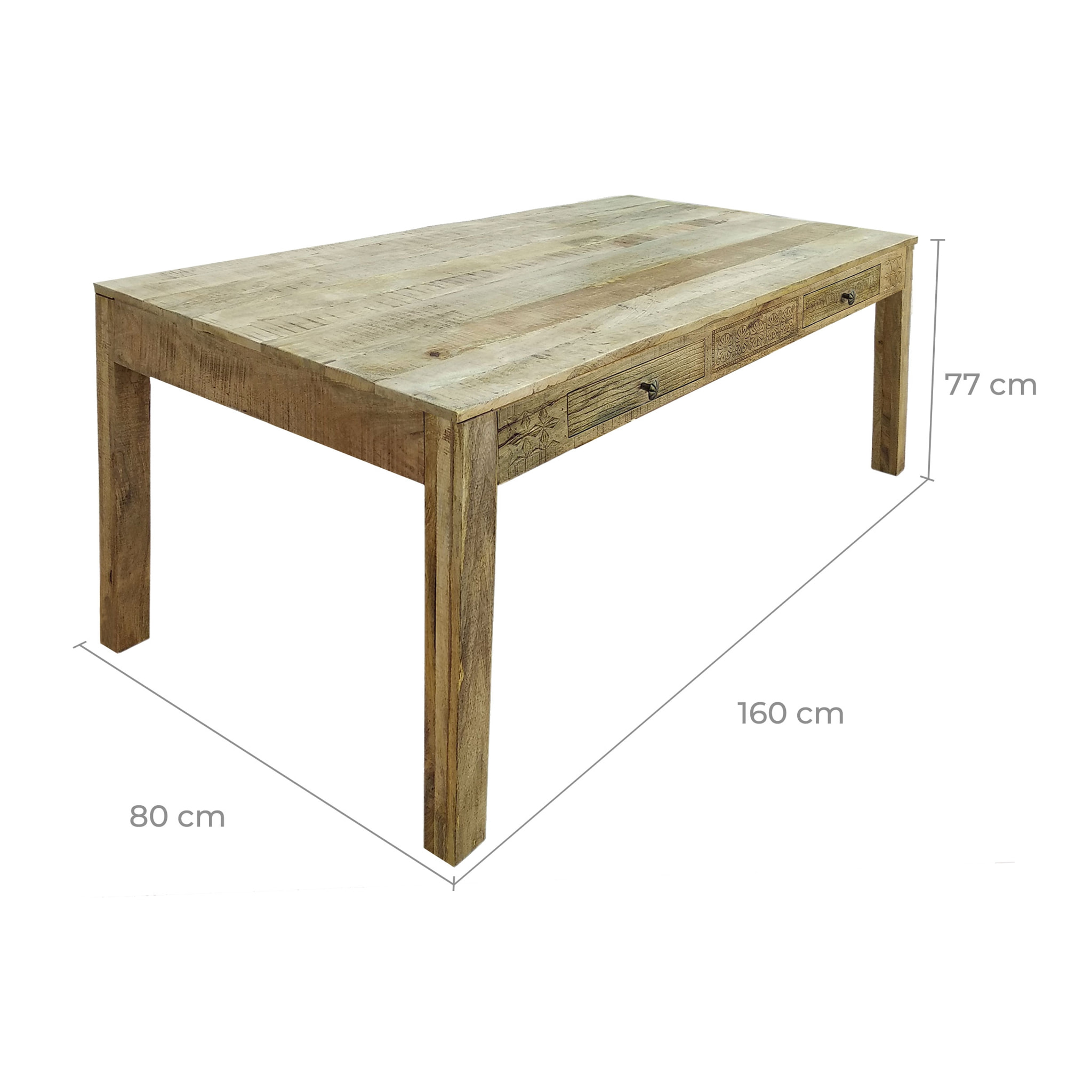 Table rectangulaire 6 places en bois à motifs gravés 160 cm - Lili