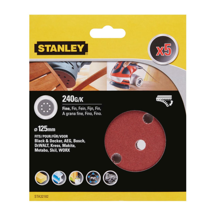 Stanley 5 disques abrasifs corindons qualité supérieure anti encrassement grain 240 STA32182-XJ