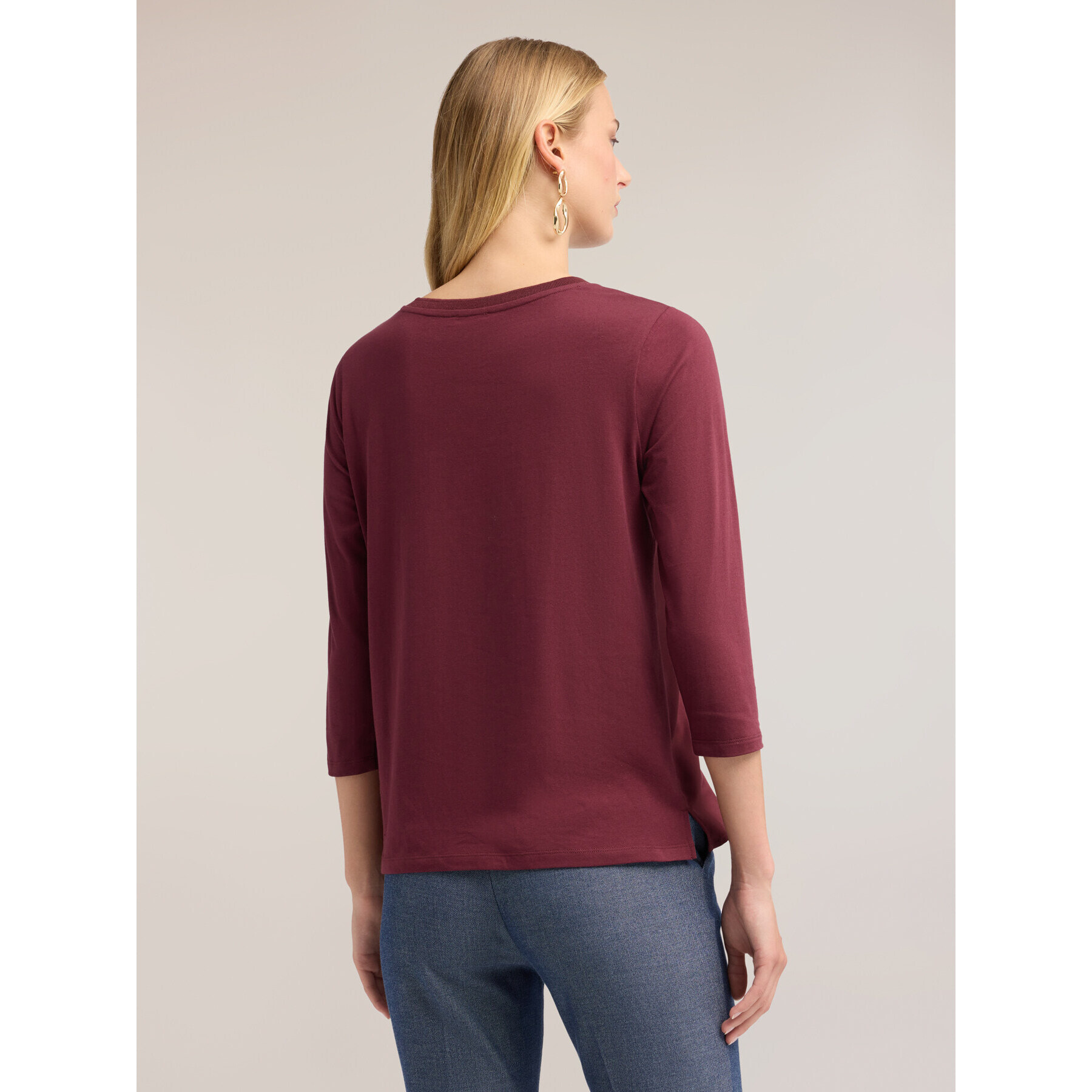 Motivi - Camiseta bimaterial de mangas de tres cuartos - Burgundy