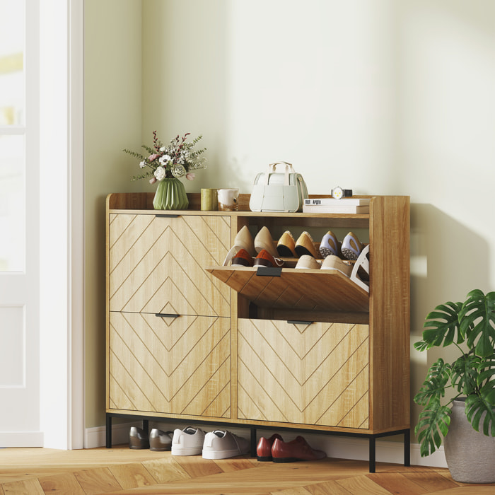 Zapatero Estrecho con 4 Puertas Abatibles Zapatero Entrada Recibidor con Estantes Ajustables para 16 Pares de Zapatos para Pasillo Espacios Reducidos 120x23,5x95,5 cm Roble