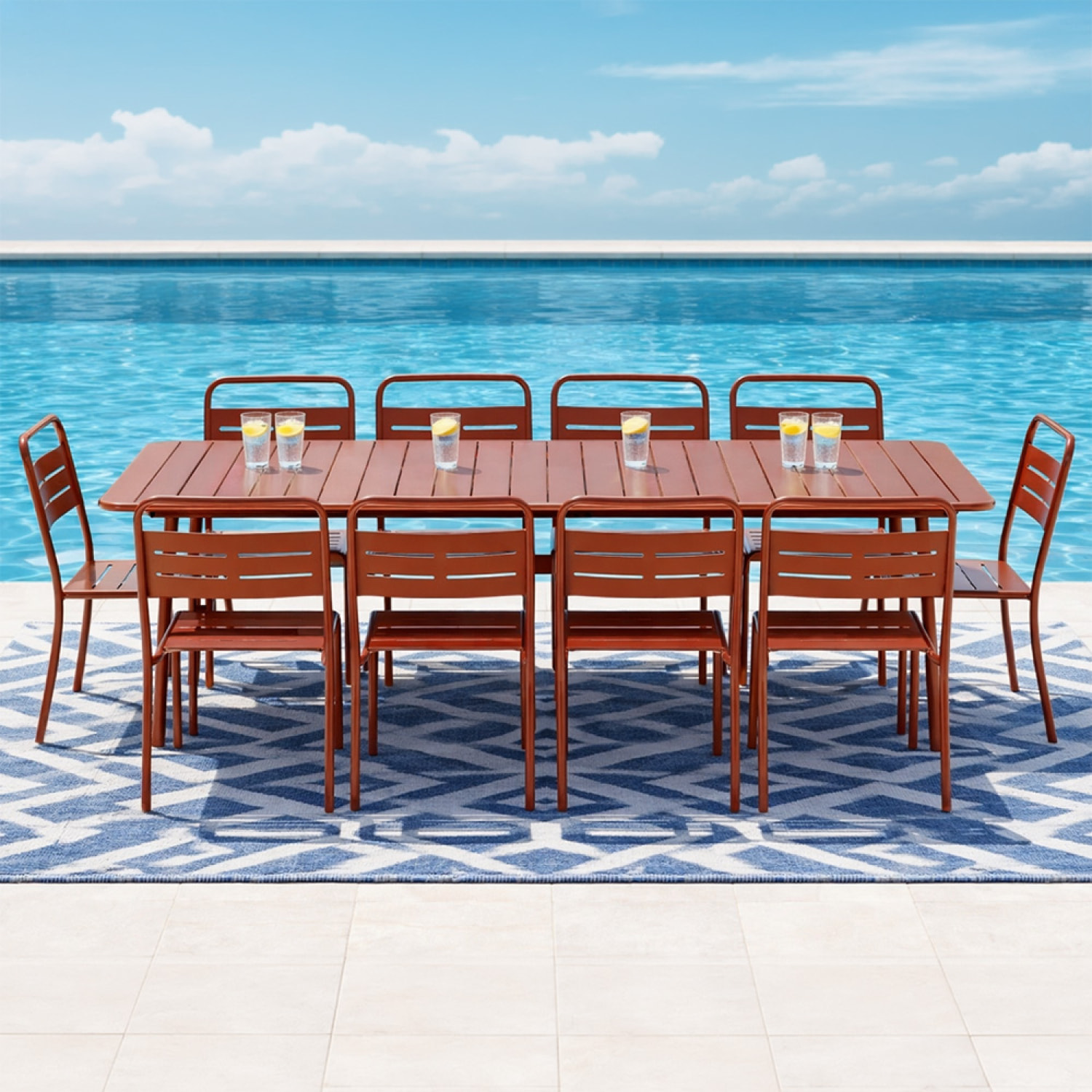 Ensemble table de jardin 234 cm et 10 chaises terracotta EVORA